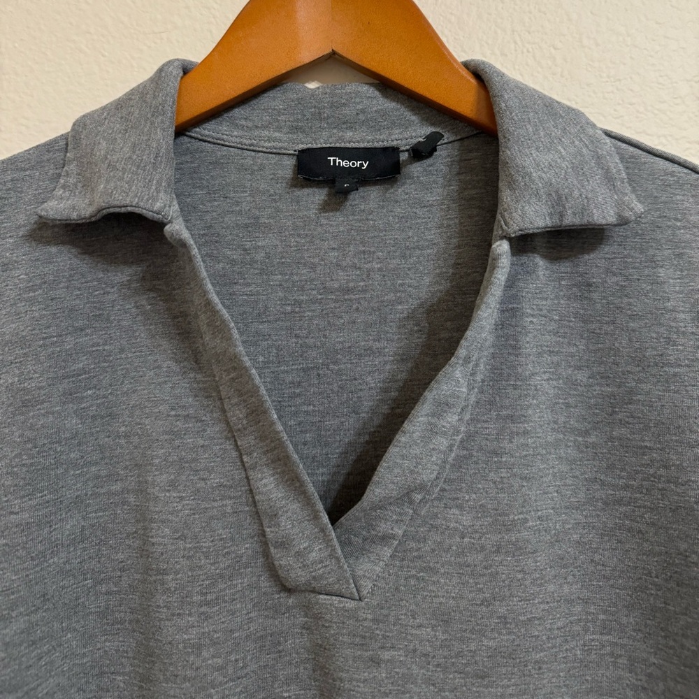 Theory Women’s Short Sleeve Crop Polo Shirt Tee Top Soft Viscose Jersey Grey P - Picture 10 of 11
